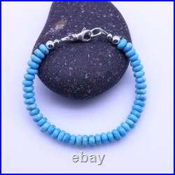 6mm Blue Kingman Arizona Natural Turquoise Beaded Rondelle Bracelet with Clasp