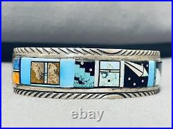 7 Inch Wrist Navajo Inlay Turquoise Jet Lapis Cosmic Sterling Silver Bracelet