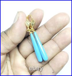 8Ct Long Sleeping Beauty Turquoise Teardrop Dangle Earrings 18K Yellow Gold Over