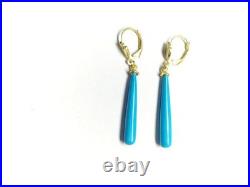 8Ct Long Sleeping Beauty Turquoise Teardrop Dangle Earrings 18K Yellow Gold Over