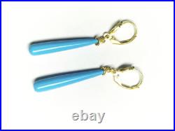 8Ct Long Sleeping Beauty Turquoise Teardrop Dangle Earrings 18K Yellow Gold Over