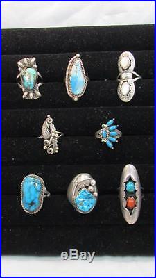 8 Vintage Zuni Navajo Sterling Silver Pearl Turquoise Ring Lot Western Men Women