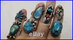 8 Vintage Zuni Navajo Sterling Silver Pearl Turquoise Ring Lot Western Men Women