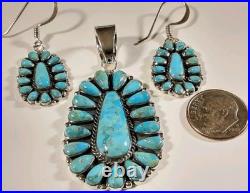 925 STERLING SILVER CLUSTER FLOWER TURQUOISE MATCHING SET 17.2g