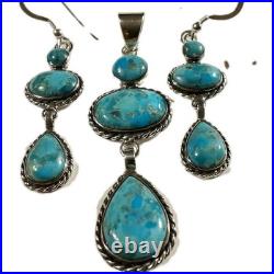 925 STERLING SILVER ELONGATED BRAIDED 9 STONES TURQUOISE MATCHING SET 12.8g
