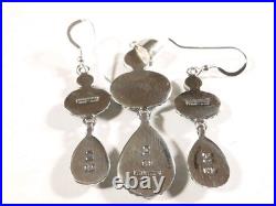 925 STERLING SILVER ELONGATED BRAIDED 9 STONES TURQUOISE MATCHING SET 12.8g