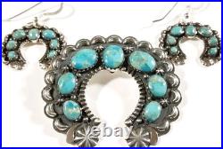 925 STERLING SILVER ETCHED NAJA 21 STONES TURQUOISE MATCHING SET 15.4g