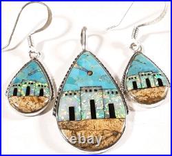 925 STERLING SILVER SANTA FE VILLAGE TURQUOISE JASPER LAB OPAL MATCHING SET 8.9g