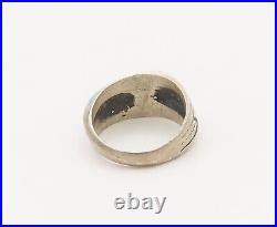 925 Silver Vintage Southwestern Etched Inlay Turquoise Ring Sz 10 RG27545