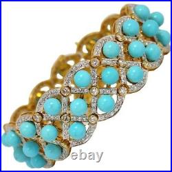 925 Sterling Silver Bracelet Cubic Zirconia Blue Turquoise Women Round Jewelry