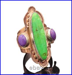 925 Sterling Silver & Brass Vintage Ring NAVAJO 2 Tone Turquoise Sz 9.5 RG27601