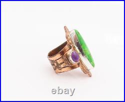 925 Sterling Silver & Brass Vintage Ring NAVAJO 2 Tone Turquoise Sz 9.5 RG27601