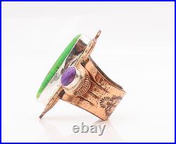 925 Sterling Silver & Brass Vintage Ring NAVAJO 2 Tone Turquoise Sz 9.5 RG27601