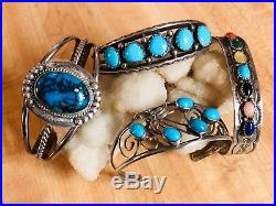 925 Sterling Silver Cuff Bracelet Lot Native Am RB SH Turquoise & Multi Stone