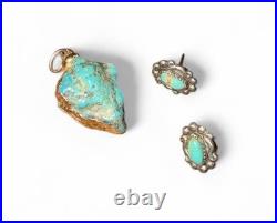 925 Sterling Silver Gold Real Turquoise Pendent Earrings Set for Women Jewelry 925 Sterling Silver Gold Real Turquoise Pendent Earrings Set for Women Jewelry