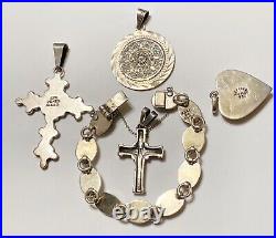 925 Sterling Silver MEXICO Cross Mayan Sun Dial Heart Turquoise Jewelry Lot L1