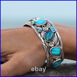 925 Sterling Silver Men Women Cuff Bracelet Blue Opal Stone Turquoise Jewelry 925 Sterling Silver Men Women Cuff Bracelet Blue Opal Stone Turquoise Jewelry