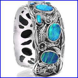 925 Sterling Silver Men Women Cuff Bracelet Blue Opal Stone Turquoise Jewelry 925 Sterling Silver Men Women Cuff Bracelet Blue Opal Stone Turquoise Jewelry