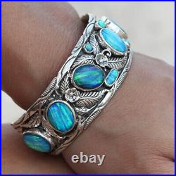 925 Sterling Silver Men Women Cuff Bracelet Blue Opal Stone Turquoise Jewelry 925 Sterling Silver Men Women Cuff Bracelet Blue Opal Stone Turquoise Jewelry
