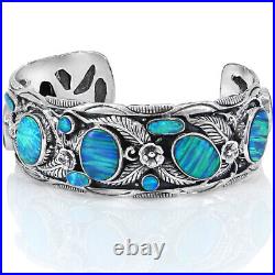 925 Sterling Silver Men Women Cuff Bracelet Blue Opal Stone Turquoise Jewelry 925 Sterling Silver Men Women Cuff Bracelet Blue Opal Stone Turquoise Jewelry