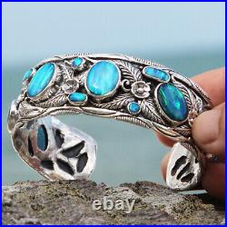 925 Sterling Silver Men Women Cuff Bracelet Blue Opal Stone Turquoise Jewelry 925 Sterling Silver Men Women Cuff Bracelet Blue Opal Stone Turquoise Jewelry