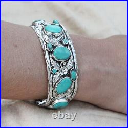 925 Sterling Silver Men Women Cuff Bracelet Blue Opal Stone Turquoise Jewelry 925 Sterling Silver Men Women Cuff Bracelet Blue Opal Stone Turquoise Jewelry