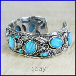 925 Sterling Silver Men Women Cuff Bracelet Blue Opal Stone Turquoise Jewelry 925 Sterling Silver Men Women Cuff Bracelet Blue Opal Stone Turquoise Jewelry