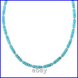 925 Sterling Silver Natural Blue Turquoise Beaded Necklace Jewelry Size 18 Ct 90
