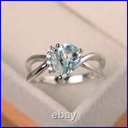 925 Sterling Silver Natural Pear Cut Aquamarine Ring Engagement-Wedding Jewelry