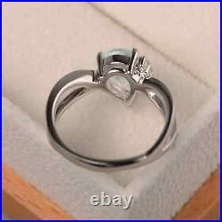925 Sterling Silver Natural Pear Cut Aquamarine Ring Engagement-Wedding Jewelry