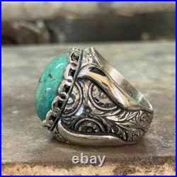 925 Sterling Silver Natural Turquoise Gemstone Men Engraved Turquoise Ring