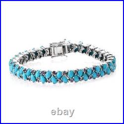 925 Sterling Silver Natural Turquoise & Tanzanite Tennis Bracelet Jewelry