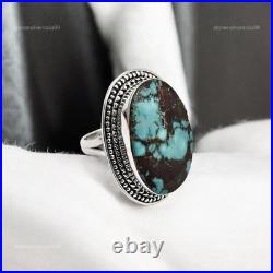 925 Sterling Silver Oval Natural Turquoise Cocktail Sister Ring Jewelry Size 8