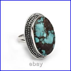 925 Sterling Silver Oval Natural Turquoise Cocktail Sister Ring Jewelry Size 8