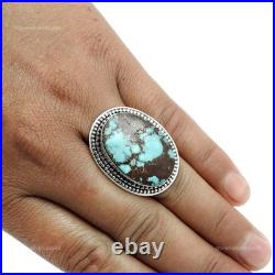 925 Sterling Silver Oval Natural Turquoise Cocktail Sister Ring Jewelry Size 8
