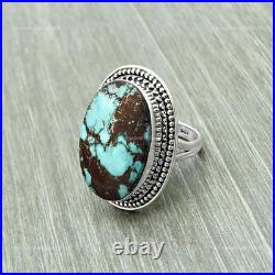 925 Sterling Silver Oval Natural Turquoise Cocktail Sister Ring Jewelry Size 8
