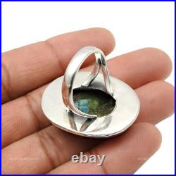 925 Sterling Silver Oval Natural Turquoise Cocktail Sister Ring Jewelry Size 8