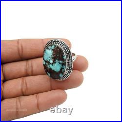 925 Sterling Silver Oval Natural Turquoise Cocktail Sister Ring Jewelry Size 8