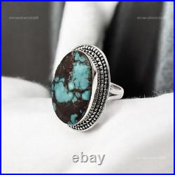 925 Sterling Silver Oval Natural Turquoise Cocktail Sister Ring Jewelry Size 8