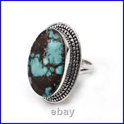 925 Sterling Silver Oval Natural Turquoise Cocktail Sister Ring Jewelry Size 8