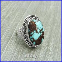 925 Sterling Silver Oval Natural Turquoise Cocktail Sister Ring Jewelry Size 8
