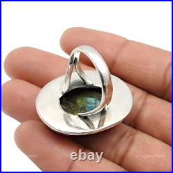 925 Sterling Silver Oval Natural Turquoise Cocktail Sister Ring Jewelry Size 8