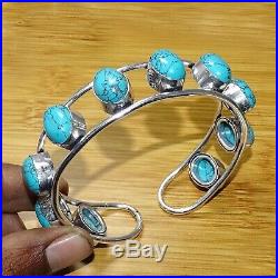 925 Sterling Silver Overlay Turquoise Stone Bangle Cuff Bracelet Jewelry 2.75