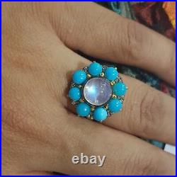 925 Sterling Silver Pave Diamond Turquoise Moonstone Gemstone Cocktail Jewelry