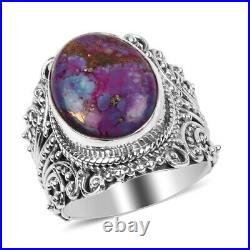 925 Sterling Silver Platinum Over Purple Turquoise Ring Jewelry Size 6 Ct 9.6