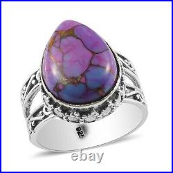 925 Sterling Silver Platinum Over Purple Turquoise Solitaire Ring Size 8 Ct 9.4