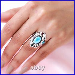 925 Sterling Silver Platinum Plated Natural Turquoise Ring Jewelry Size 7.5 Ct 7