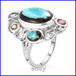 925 Sterling Silver Platinum Plated Natural Turquoise Ring Jewelry Size 7.5 Ct 7