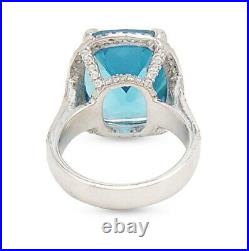 925 Sterling Silver Ring Aqua Cushion Halo Style Party Wear Jewelry Sim Diamond