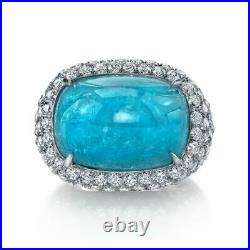925 Sterling Silver Ring Turquoise Cocktail White Round CZ Halo Party Jewelry